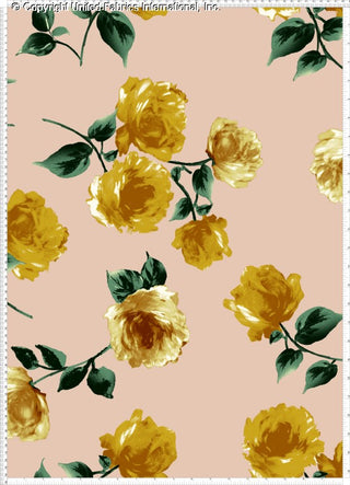 Stretch crepe fabric with large peony floral print and leaves