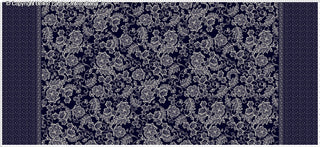 Ornate paisley and floral pattern with double border on Crepe Techno Printed Orella knit fabric, stretch crepe texture