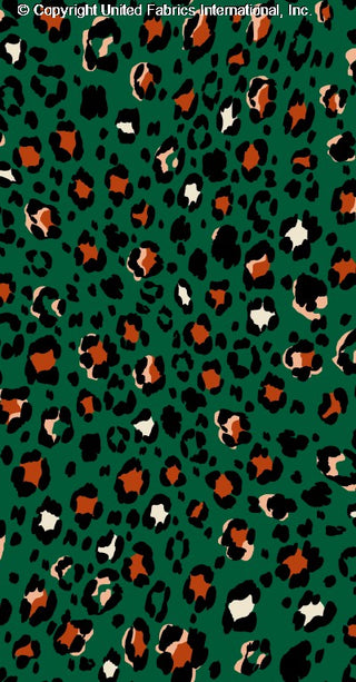 Abstract leopard print pattern on Crepe Techno Printed Jaya, stretch knit fabric for prom dresses TEAL/BLACK/SALMON