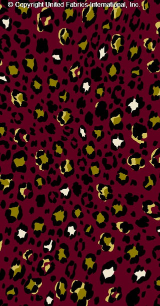 Abstract leopard print pattern on Crepe Techno Printed Jaya, stretch knit fabric for prom dresses RUBY/BLACK/CELERY