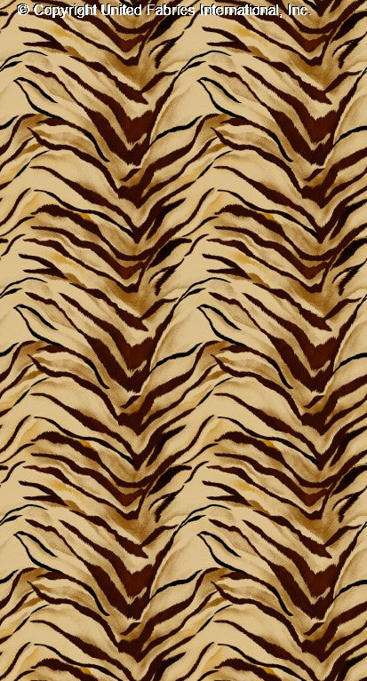 Repeating zebra stripe pattern on stretch crepe knit fabric for prom dresses CAMEL/BROWN/BLACK