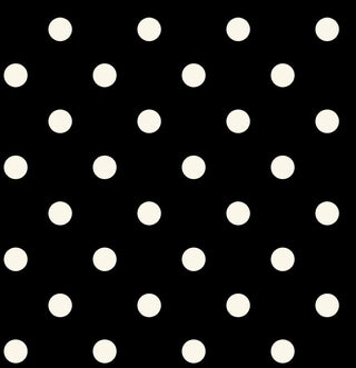 Polka dot pattern on Crepe Techno Printed Drover, stretch knit fabric with uniform round spots BLACK/CREAM