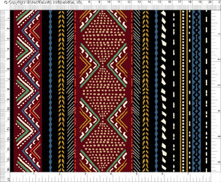 Tribal-inspired Crepe Techno Printed Meara with geometric and striped pattern, stretch fabric