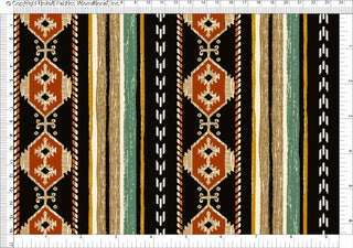 Tribal geometric pattern with diamonds, stripes, crosses, and hexagonal frames on Crepe Techno Printed Remi fabric