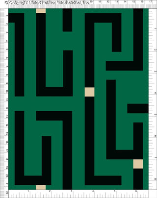 Intricate labyrinth maze pattern with rose motifs on Crepe Techno Printed Nuvia, stretch crepe fabric