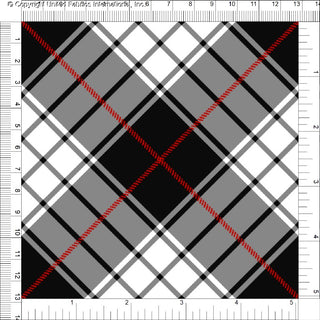 Tartan grid pattern with diagonal accents on Crepe Techno Printed Ervin knit fabric