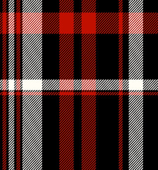Plaid Tartan pattern with diagonal lines and rectangular sections, Stretch Crepe Fabric BLACK/RED/IVORY
