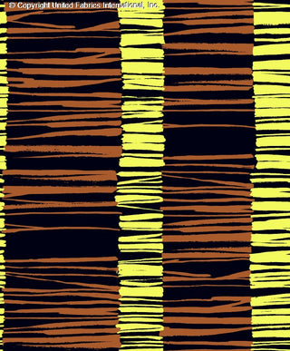 Vertical stripe pattern with painterly strokes and rose motifs, stretch crepe fabric for prom dresses NAVY/RUST/LEMON
