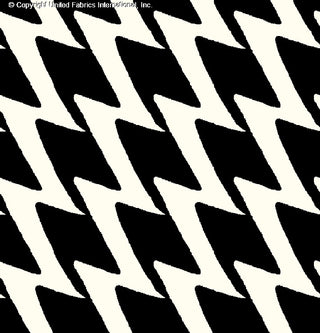 Symmetrical zigzag pattern on Crepe Techno Printed Darren knit fabric, stretch crepe texture BLACK/IVORY