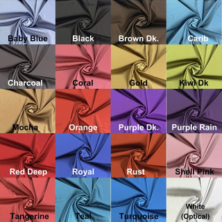 Two-way stretch satin, 97% polyester, 3% spandex—ideal for dresses, pants, and home decor.