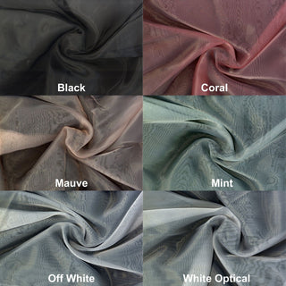 Sheer organza fabric with shiny finish, perfect for wedding gowns, crafts, and elegant DIY projects.