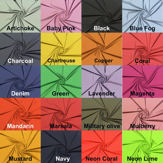 Versa Jersey fabric, 82% polyester, 18% spandex, 4-way stretch, 250 GSM, ideal for activewear and apparel.