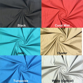 Fine cotton spandex jersey, 190 GSM weight, with flexible 4-way stretch for breathable comfort.