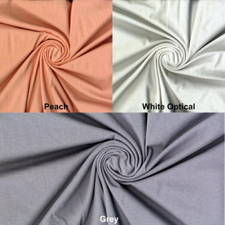 Fine cotton spandex jersey, 140 GSM weight, with flexible 4-way stretch for breathable comfort.