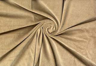 Soft corduroy-like knit fabric with plush ribbed texture and a velvety brushed surface for sewing projects KHAKI