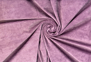 Soft corduroy-like knit fabric with plush ribbed texture and a velvety brushed surface for sewing projects LAVENDER