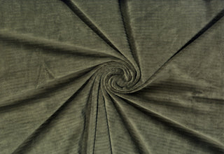 Soft corduroy-like knit fabric with plush ribbed texture and a velvety brushed surface for sewing projects OLIVE