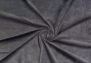 Soft corduroy-like knit fabric with plush ribbed texture and a velvety brushed surface for sewing projects CHARCOAL