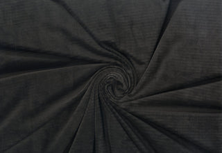 Soft corduroy-like knit fabric with plush ribbed texture and a velvety brushed surface for sewing projects BLACK
