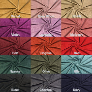 Soft corduroy-like knit fabric with plush ribbed texture and a velvety brushed surface for sewing projects