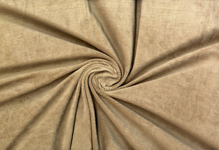 Stretch knit fabric with soft corduroy ribs, plush ridge texture, and a luxurious brushed, velvety finish KHAKI