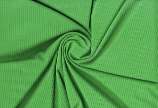 Stretchy 5x3 ribbed fabric with defined ridges, ideal for fitted apparel and flexible craft projects GREEN