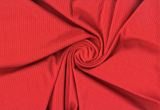 Stretchy 5x3 ribbed fabric with defined ridges, ideal for fitted apparel and flexible craft projects RED