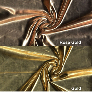 Stretchy lame fabric with glossy, mirror-like finish and sleek, fluid texture for flexible designs