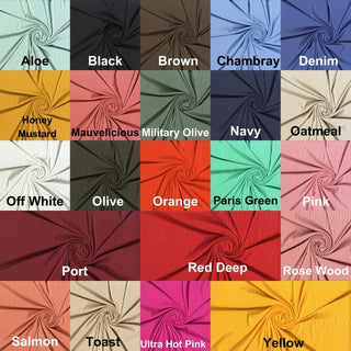 Soft brushed 8x5 ribbed knit with subtle ridge texture and smooth 4-way stretch for flexible movement.