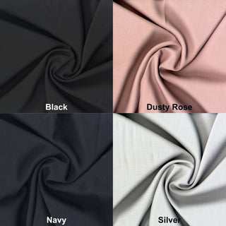 Subtle twill crosshatch pattern with four-way stretch; ideal for jackets, tailored pants, and school uniforms.